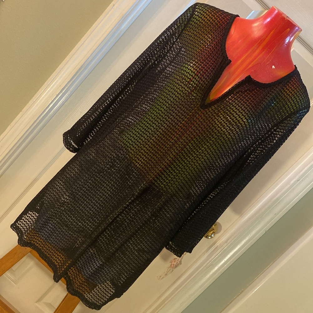 Jordan Taylor Black Mesh Swim Coverup V-Neck Mesh